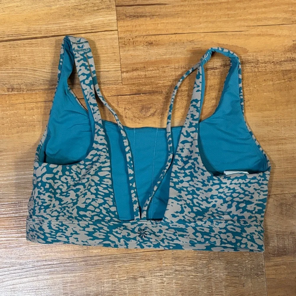 Athleta Exhale Animal Print Teal & gray sports bra Size small - Picture 2 of 6
